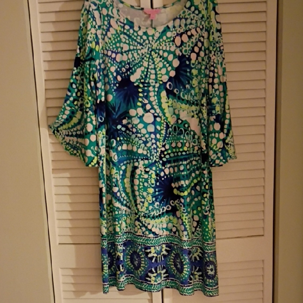 Lilly Pulitzer Vibrant Blue and Green Long Sleeve Dress M
